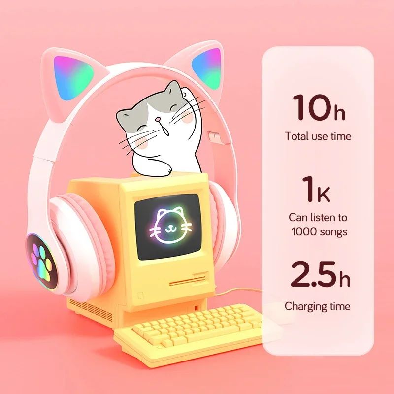 BunnyBeats™ Wireless Luminous Rabbit Ear Headphones – Cute Style, Big Sound, Total Fun!