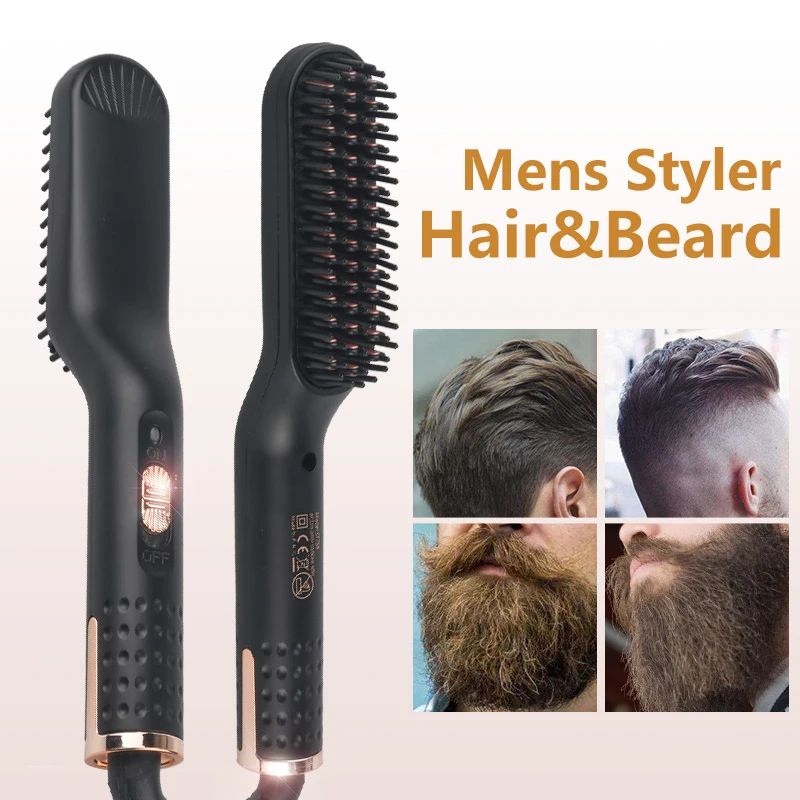Men’s Electric Beard & Hair Straightener – 2-in-1 Styling Comb for Fast Grooming
