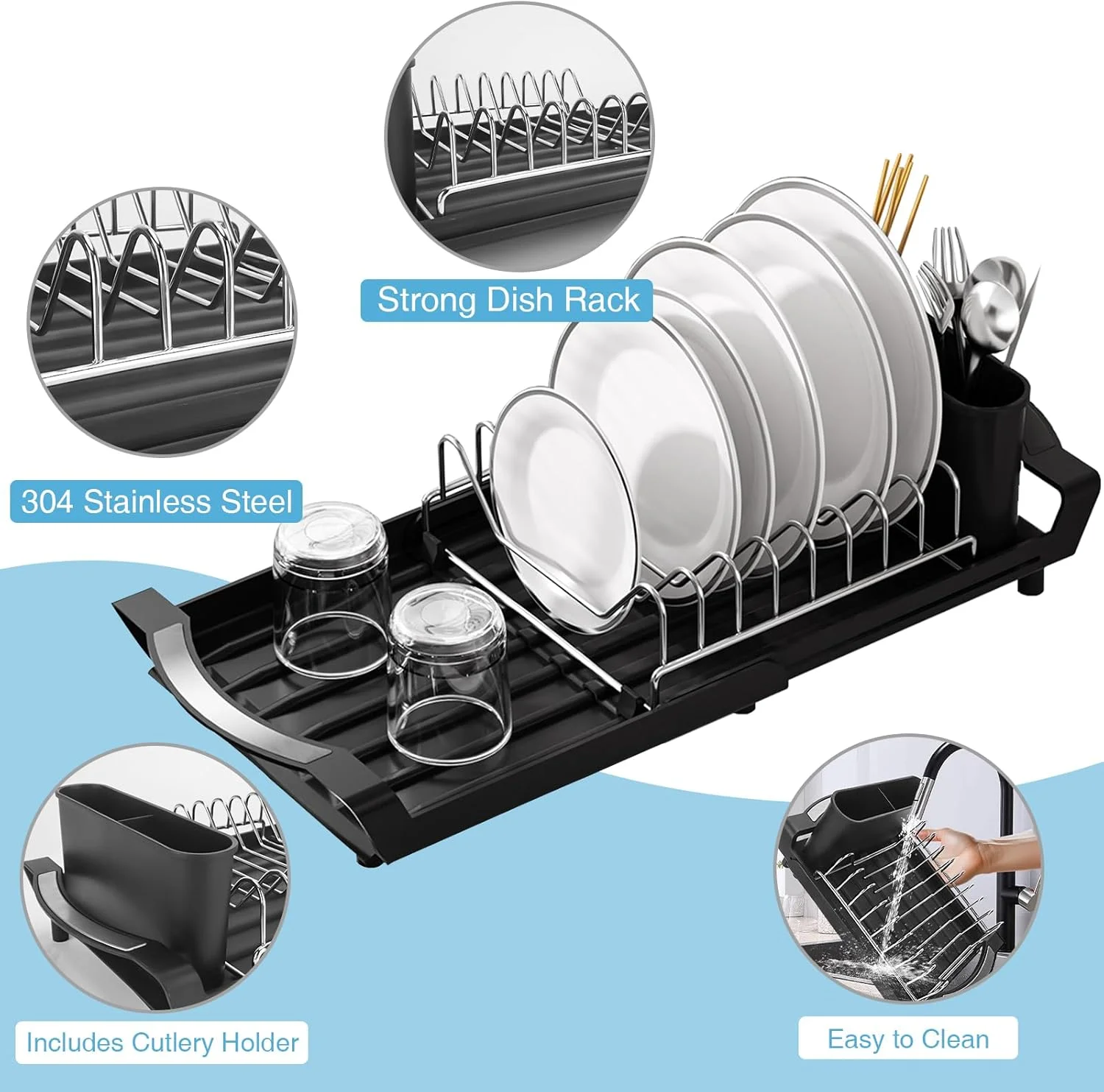 Dish Drying Rack – Space-Saving Kitchen Organizer with Drain Tray
